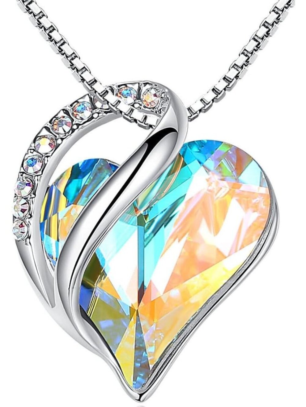 Women 18+2 Inch Rainbow Colour Infinity Love Birthstone Heart Crystal Necklace